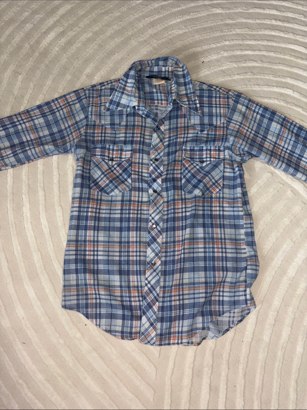 Vintage Sears Blue & Orange Plaid Men’s Button-Down Shirt - Size Medium 15-15.5